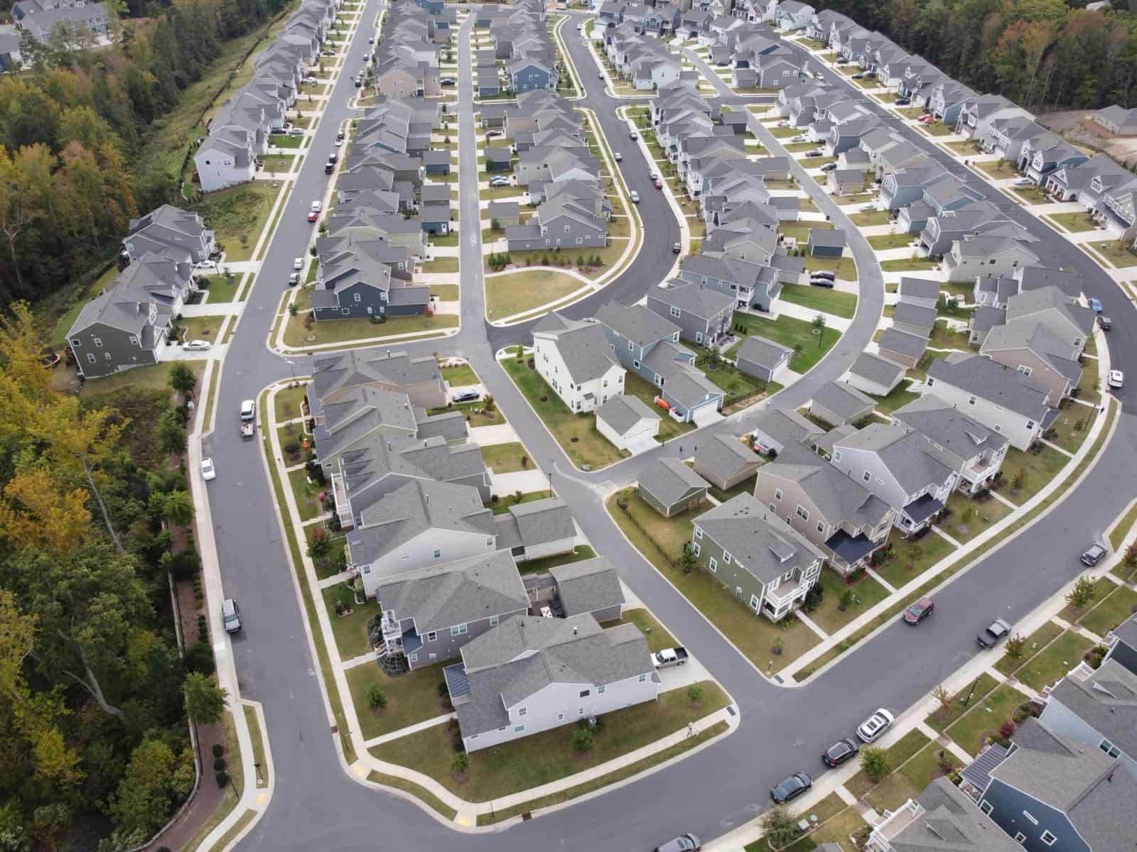 Aerial view of a newly built residential subdivision