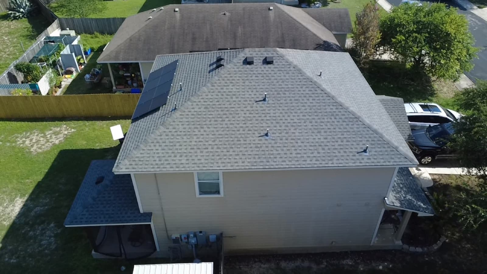 Finished shingle roof on a large single-story San Antonio home